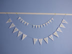 Happy Birthday banner with white flags on a blue background