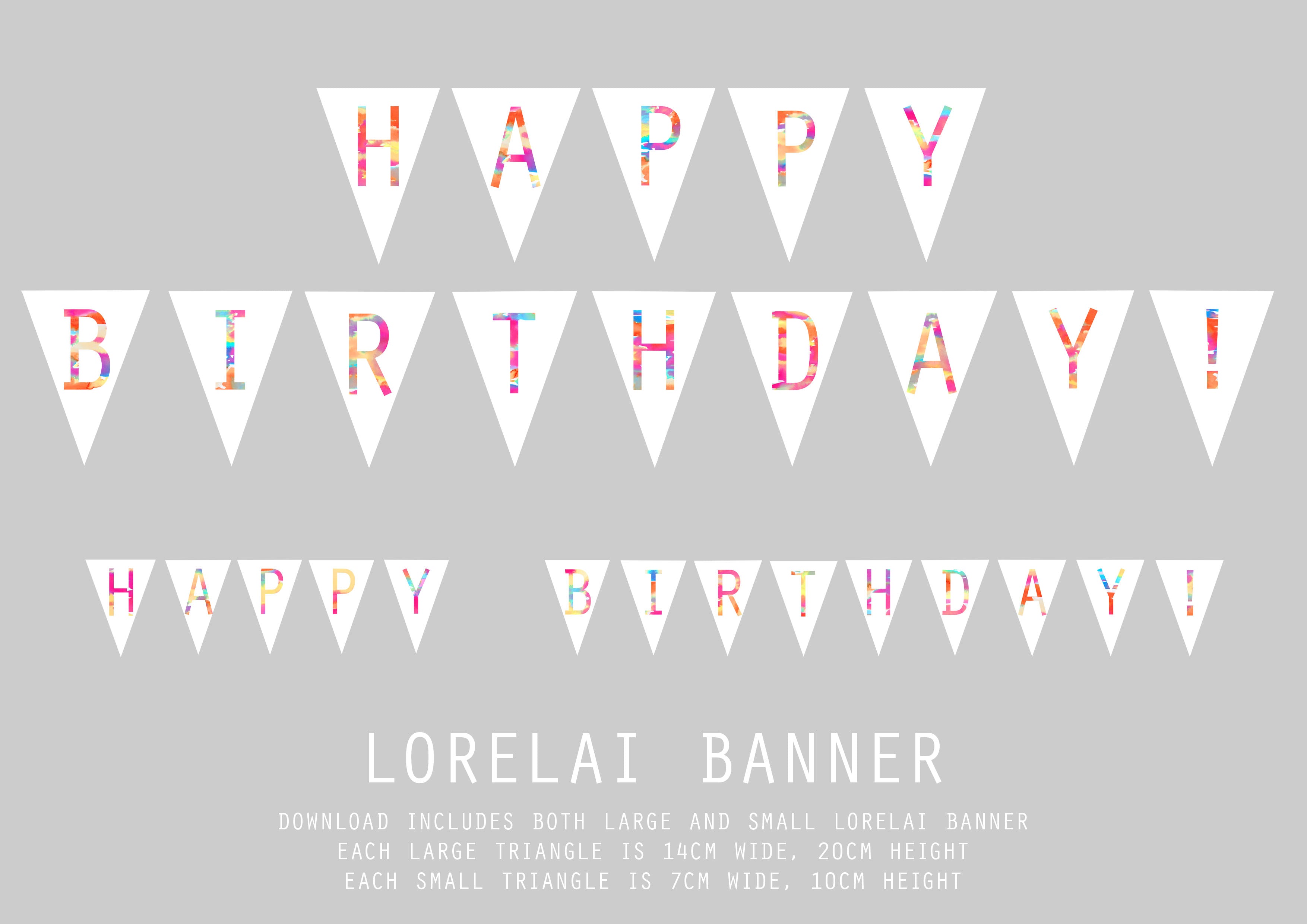 Happy Birthday banner with colorful letters on a gray background