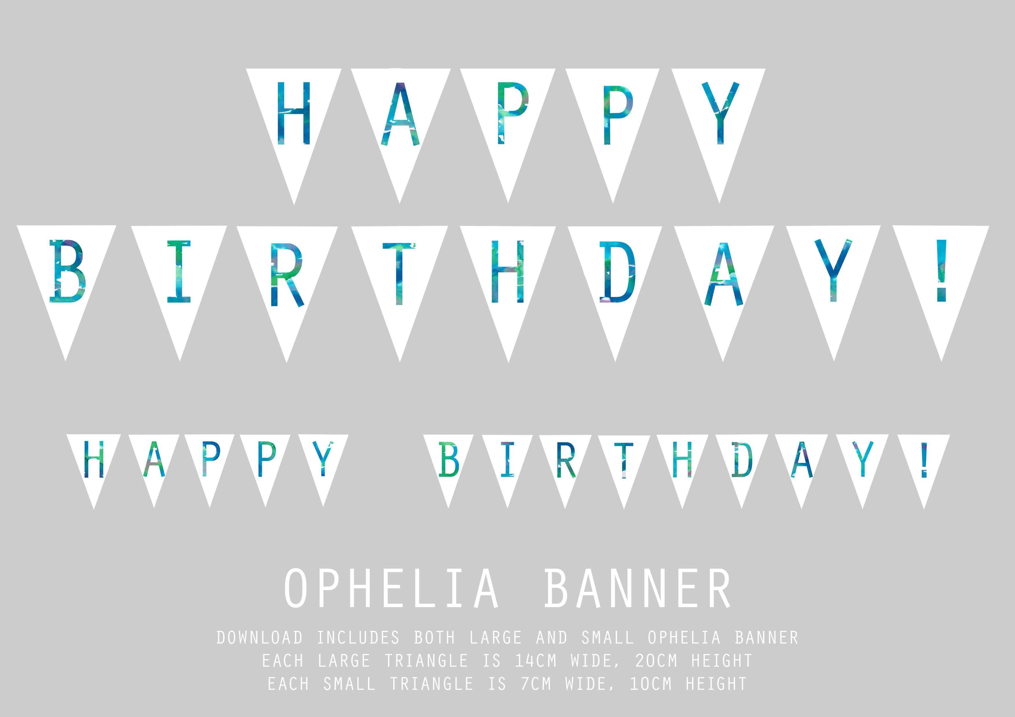 White birthday banner with blue text on a gray background
