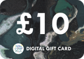 Digital gift card with £10 value and Paper Street Dolls logo on a dark, abstract background.
