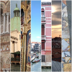 A collage of photographs of Venice showing Paper Street Dolls colour palette inspiration for their Venice tassel wall hanging