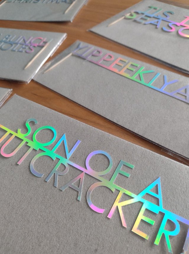 Holographic Christmas eco cake toppers "Son of a Nutcracker!"